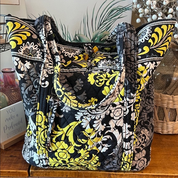 Vera Bradley Black and Yellow Patterned Tote - Picture 1 of 7